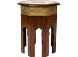 Marrakesh Tavolino Orientale Rotondo In Legno Orientale 52 Cm | Tavolino Vintage In Legno Massiccio Decorato Con Ottone Tavolini Per Il Soggiorno | Tavolino Basso Da Divano Marrone