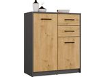 Simplo 2D2S Cassettiera, 2 Ante, 2 Cassetti, Soggiorno, Antracite, Rovere Artisan