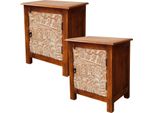 Set Di 2 Comodini In Legno Marrakesh Faten Brown Alto 60 Cm | Comodino Vintage BohéMien Orientale Decorato A Mano | Comodino Anche Per Letto A Baldacchino | Mobili Asiatici Dall'india