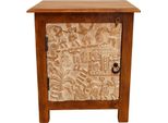 Comodino Orientale In Legno Faten Marrone Alto 60 Cm | Comodino Orientale Vintage Orientale Decorato A Mano | Comodino Indiano Anche Per Letto A Baldacchino | Mobili Asiatici Dall'india