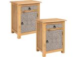 Marrakesh Set Di 2 Comodini Scandi In Legno Ferial Grigio Marrone Alto 70 Cm | Comodino Boho Vintage Orientale Decorato A Mano | Comodino Anche Per Letto A Baldacchino | Mobili Asiatici Dall'india