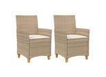 Vidaxl Sedie Da Giardino Con Cuscini 2 Pz. Legno Massiccio Di Rattan Beige