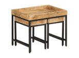 Set Tavoli 3 Pezzi. Legno Massiccio Di Mango E Ferro Grezzo