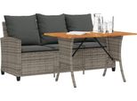 Vidaxl Divano Da Giardino A 3 Posti Con Cuscini E Tavolo In Poly Rattan Grigio