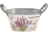 Fioriera Ovale In Metallo Con Manici E Motivo Nostalgico Di Lavanda