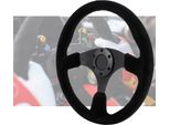 14In/350Mm Per Lo Stile 6?Bolt Nero Suede Racing Volante Cuciture Nere Con Pulsante Horn