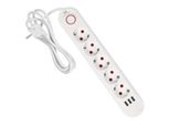 Presa Multipla Maclean Cavo Di Prolunga A 5 Prese + 3Xusb 110-240V Ac 50/60Hz 2,1A Max 2500W 1,5M Bianco MCE395 W