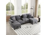 Divano Angolare A U Merax A 4 Posti, Con Base Letto, Portaoggetti, Portabicchieri, Usb, Cuscini, Divano Modulare, Rivestimento In Velluto A Coste, Divano, Set Di Divani, Grigio