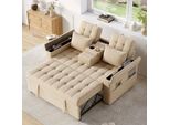 Divano Letto Merax A 2 Posti Con Funzione Letto, Schienale Regolabile, Portabicchieri, Vani Portaoggetti, Cuscini, Divano, Divano Letto, Letto Pieghevole, Biancheria, Beige