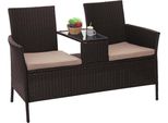 Panca In Poly-Rattan Con Tavolo HWC-E24, Panca Da Giardino Gruppo Di Sedute Divano Da Giardino, 132Cm ~ Marrone, Cuscini Crema