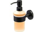 Bremermann Serie Bagno Piazza Black - Distributore Di Sapone Con Supporto A Parete, In Vetro Satinato E Acciaio Inox, Nero Opaco
