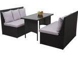Set In Poly-Rattan HWC-G16, Gruppo Di Sedute Per Giardino/Lounge, Tavolo Per Divano Gastronomico 2X2 Posti ~ Nero, Cuscini Grigio Chiaro