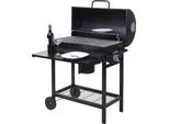Carrello Per Barbecue HWC-F70, Supporto Per Barbecue A Carbonella Barbecue Da Giardino Con Ripiano Per Coperchio, Acciaio 103X93X70Cm Nero