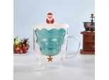 Tazza Di Vetro Con Albero Di Natale Creativo Con Coperchio Tazza Di Caffè A Doppio Strato Trasparente Tazza Di Latte Caffè Regalo Di Natale Tazze Con Scatola, C, 1 Pezzo