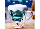 Tazza Di Vetro Con Albero Di Natale Creativo Con Coperchio Tazza Di Caffè Doppio Strato Trasparente Tazza Di Caffè Latte Tazza Regalo Di Natale Con Scatola, A, 1 Pezzo