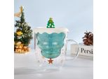 Tazza Di Vetro Con Albero Di Natale Creativo Con Coperchio Tazza Di Caffè Doppio Strato Trasparente Tazza Di Caffè Latte Tazza Regalo Di Natale Con Scatola, B, 1 Pezzo