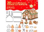 Set Di Stampi Per Biscotti Natalizi In Acciaio Inox Da 18 Pezzi, Casetta Di Pan Di Zenzero, Albero Di Natale, Accessori Da Forno