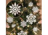 36Pcs Bianco Fiocchi Di Neve Natale Plastica Glitter Ornamenti Per L'inverno Interno Esterno Albero Di Natale Decorazione Finestra,