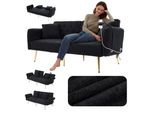 Lvhom Divano Letto Pieghevole Con Funzione Letto, Divano Letto A 2 Posti Con Porta Usb E Porta Cellulare, Divano Letto Con Tasca Laterale, Divano Imbottito A 3 Posti Con Schienale, Nero