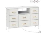 Fortuna Lai Comò, Armadio Contenitore Con 8 Cassetti In Tessuto, Presa Multipla, Struttura In Acciaio, Cassettiera Per Corridoio, Camera Da Letto, Soggiorno E Ufficio, Bianco Crema