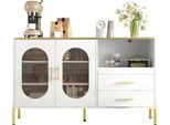 Credenza Aiorber Con 2 Cassetti E 2 Ante In Vetro, Ampio Spazio Di Archiviazione, Moderna Con Accenti Dorati, Struttura Robusta Per Soggiorno E Corridoio