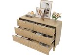 Aiorber Elegante Credenza E Cassettiera In Legno Naturale Con Sei Cassetti, Armadio Per Camera Da Letto Con Ampio Spazio Di Archiviazione, Cassetti In Look Rattan.