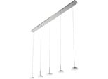 Lampada A Sospensione Dunk 5 Luci Fabas Luce - Led 40W Dimmerabile - Alluminio Spazzolato Design Lineare