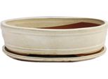 Ciotola Bonsai Con Piattino Gr. 5 - Beige Chiaro - Ovale - Modello O7 - L 31Cm - P 24Cm - H 7,5 Cm