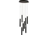 Lampada A Sospensione Circolare Prado 8 Luci Fabas Luce - Led 52 W Dimmerabile - Nero Opaco Rosone Rotondo
