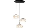 Brena - Lampada A Sospensione Circolare 3 Luci Fabas Luce - Led 30W Dimmerabile - Cognac Rosone Rotondo D.35Cm