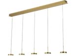 Lampada A Sospensione Dunk 5 Luci Fabas Luce - Led 40W Dimmerabile - Ottone Satinato Design Lineare