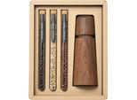 .Pepe..Campo Macinino Di Legno Marrone Con Set Di Tubi Con Pepe Di Kampot 3 × 10 G