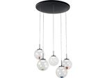 Ariel - Lampada A Sospensione Circolare 5 Luci Con Forme Fabas Luce - Led 35W Dimmerabile - Trasparente Rosone Rotondo D.50Cm