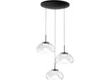 Brena - Lampada A Sospensione Circolare 3 Luci Fabas Luce - Led 30W Dimmerabile - Trasparente Rosone Rotondo D.35Cm