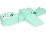 Parco Giochi In Schiuma Con Ponte E Piscina Micro Mint + 100 Palline: Menta Chiara, Bianco, Argento