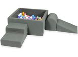 Parco Giochi In Schiuma Con Vasca Quadrata 90X90X40 Grigio + 400 Palline: Azzurro, Giallo, Screziato, Rosa Cipria, Bianco
