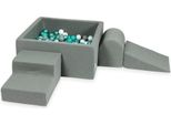 Parco Giochi In Schiuma Con Vasca Quadrata 90X90X40 Grigio + 400 Palline: Turchese Metallizzato, Turchese, Grigio, Bianco
