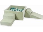 Parco Giochi In Schiuma Con Piscina Quadrata 90X90X40 Velvet Soft Light Mint + 400 Palline: Menta Chiara, Cangiante, Turchese Metallizzato