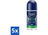 Nivea Men - Deodorante Roller - Fresh Feeling - 50 Ml - Confezione Risparmio - 5 Pezzi