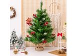 Costway 60Cm Piccolo Albero Di Natale, Mini Albero Di Natale Con 76/108 Rami, Bacche Rosse E Base, Albero Di Natale Artificiale Da Tavolo Per L'ufficio Di Casa