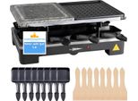 Set Per Raclette Per 8 Persone - Piastra Per Grigliare E Piastra In Pietra Con Rivestimento Antiaderente - Griglia Da Tavolo Incl. Padelle E Raschietto