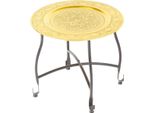 Tavolino Marocchino In Metallo Sule ø 40 Cm Rotondo | Tavolino Orientale Rotondo Con Struttura Pieghevole In Nero | Il Vassoio Di Questo Tavolino Pieghevole è Orientale In Oro