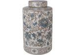 Clayre & Eef Vaso Con Coperchio Ø 18X30 Cm In Ceramica Bianca Blu