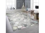 Tappeto Moderno A Pelo Corto Con Motivo Marocchino In Grigio E Accenti Di Colore Tenue Dimensioni - 120 X 170 Cm