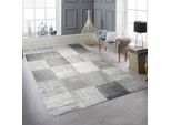 Tappeto Moderno A Pelo Corto Con Motivo A Quadri Grigio Beige Dimensioni - 80 X 300 Cm
