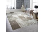 Tappeto Moderno A Pelo Corto Con Motivo A Quadri Beige Crema Dimensioni - 80 X 150 Cm