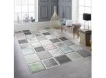 Tappeto Moderno A Pelo Corto Con Disegno Grafico A Toppe Grigio Con Sottili Accenti Di Colore Dimensioni - 80 X 300 Cm