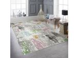 Tappeto Moderno A Pelo Corto Grigio-Beige Con Accenti Colorati Dimensioni - 80 X 150 Cm