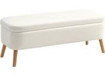 Fortuna Lai Pouf Contenitore, Pouf Con 65 Litri Di Spazio Contenitivo, Poggiapiedi, Tessuto In Pile, Legno Di Gomma, Schiuma, 120 X 42 X 45 Cm, Bianco Crema