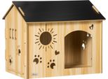 Fortuna Lai Cuccia Per Cani In Legno Cuccia Per Piccoli Animali Con Aperture Di Ventilazione 69 X 50 X 58,5 Cm, Cuccia Per Cani Con Tetto, Mdf Nero Rovere Per Interni